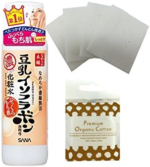 Nameraka Honpo Sana Isoflavone Facial Lotion and Organic Premium Cotton 4pc (set)