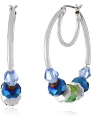 Nine West "Gem Jam" Silver-Tone Blue Beaded Hoop Earrings