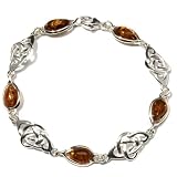 Certified Genuine Honey Amber and Sterling Silver Celtic Love Knot Bracelet