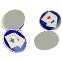 Boutons de manchette Poker en argent fin 925/1000 avec cha&icirc;ne