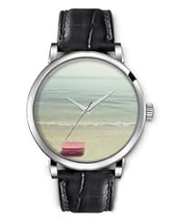 SPRAWL Aanalog Fashion Series Silver Ladies Watches of Genuine Black Leather Strap,Unique Wrist Watch for Women Girls Designed with Solitary suitcase on the beach