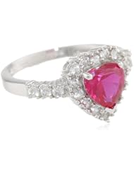 10k White Gold Heart-Shaped Created Ruby and Round Created White Sapphire Heart Ring