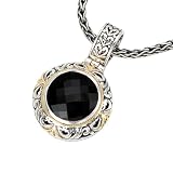 925 Silver & Round Checkerboard Onyx Pendant with 18k Gold Accents