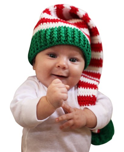 Melondipity Christmas Elf Crochet Baby Hat - Red, White, Green Beanie Stocking Cap