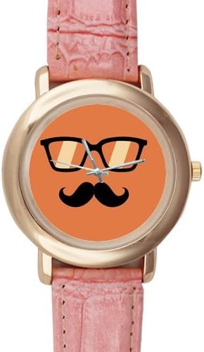 Funny Mustache Printing Pink Leather Wristband/Quartz Movement/ Lady's Alloy Wrist Watch