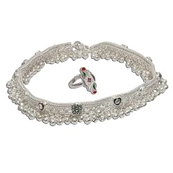 Sterling Silver Anklet Bracelet Toe Ring Pair 10 inches (anklts520)