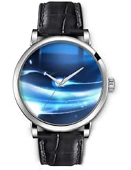 SPRAWL Aanalog Fashion Series Silver Ladies Watches of Genuine Black Leather Strap,Unique Wrist Watch for Women Girls Designed with Bright Blue Bar