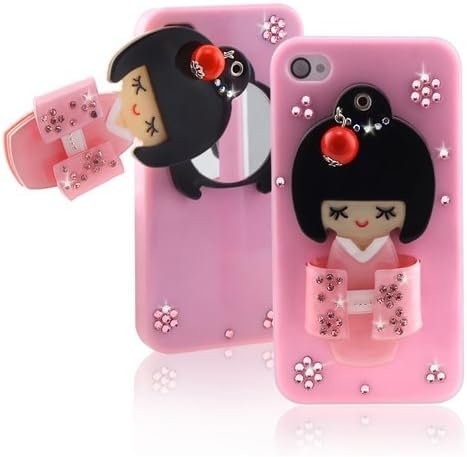 Coaky Pink Kimono Girl Japanese Kimono Cute Bling Hiding Mirror Hard Case Cover for Iphone 5 5s with Screen Protector
