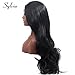 1B# Black Natural Wave Synthetic Lace Front Wig Middle Parting Half Hand Tied Heat Resistant for Black Woman â€¦