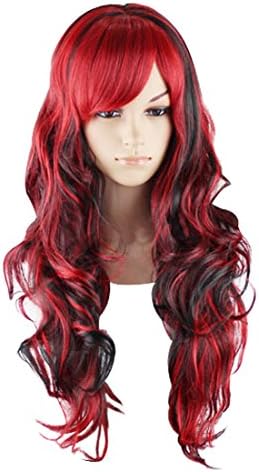 Beauty Bloom Women's Mixed Black Red Long Curly Cosplay Halloween Costume Wigs