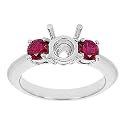 18k White Gold Engagement Setting with Ruby Accents and Platinum Prong Head