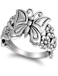 Butterfly and Plumeria Ring in Sterling Silver for Girls - Size 5