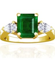 14K Yellow Gold Emerald Cut Emerald Three Stone Ring