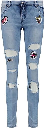 Blue Inc Woman Ladies Blue Mid Rise Badge Ripped Leg Skinny Denim Jeans XS