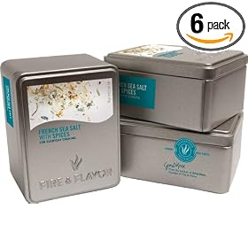 FIRE and FLAVOR French Sea Salt with Spices, 2.5-Ounce Tins (Pack of 6)