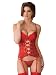Sexy Red Sheer Chiffon Bustier Underwire Cups Matching Thong Garters 2 Pc Set 