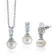 Sterling Silver and Pearl CZ Necklace and Earring Set