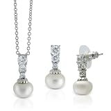Tressa Sterling Silver and Pearl CZ Necklace and Earring Set