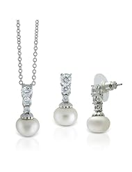 Tressa Sterling Silver and Pearl CZ Necklace and Earring Set