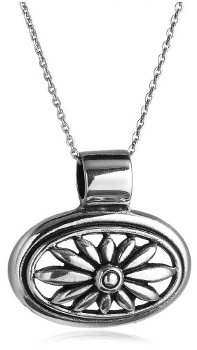 Sterling Silver Filigree Oval Flower Pendant, 18''