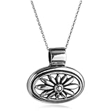 Sterling Silver Filigree Oval Flower Pendant, 18"