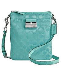 Coach Signature Kristin Op Art Swingpack Crossbody Messenger Bag Purse Turquoise