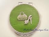 Beautiful Jeweled Mirror Compact- Green Leather Shoe & Handbag Purse