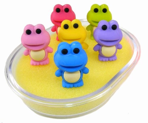Iwako Japanese Erasers In A Mini Bento Box - 6 Color Frogs-image