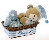 Produkt-Bild: Spieluhr B&auml;r im Geschenkkorb, Geschenk mit NAMEN personalisiert, blau, als Geschenk zur Taufe, Geschenk zur Geburt, zum Babyshower, Geschenk mit NAMEN personalisiert