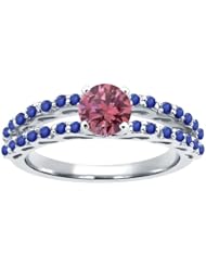 1.07 Ct Round Pink Diamond Blue Sapphire 925 Sterling Silver Ring