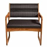 Bariatric Sled Base Chair - Medium Oak/Blue Arch Pattern Fabric