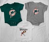 Miami Dolphins Baby / Infant 3 Pack Bodysuits / Onesie Set 0-3 Months