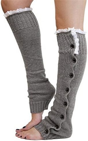 Lace Boot Socks, Button Up Leg-Warmers by Sweetly Savvy (Aged Gray)