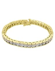 14k Yellow Gold 12 Carat Box Shape Round Diamond Tennis Bracelet