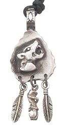 Southwestern Style Wolf Arrowhead Pewter Pendant Necklace