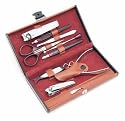 Leather-look travel case elegantly tucks ten personal care essentials into a pocket-sized package! Ideal for busy travelers, executives or anyone who knows the value of looking and feeling great.