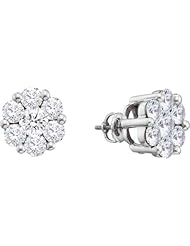 14KT White Gold 0.50 CTW Round Diamond Flower Ladies Earrings