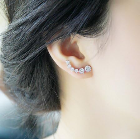 Fzm2015 Stunning Silver Shooting Comet Ear Cuff Earrings with 6 Crystal Stones