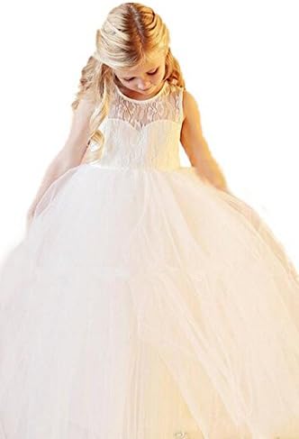 LuckyHouses Kids Lace Tulle Tutu Party Ball Gowns Lovely Flower Girl Dresses (4, Ivory)