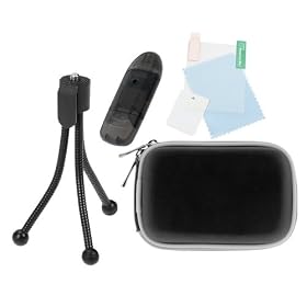 GTMax Black Case+ Screen Protector+ Memory Card Reader+ Black Mini Tripod for Kodak Easyshare C143, C183, C195, SPORT C123, M1093 IS, M340, M341, M380, M381, M522, M532, M552, M580, M590, M575, M550, M530, MINI HD, M5350, M5370, C1505, M23