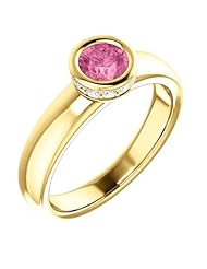 18K Yellow Gold 5.00mm Round Cut Chatham Created Pink Sapphire and Diamond Ring -- LIFETIME WARRANTY