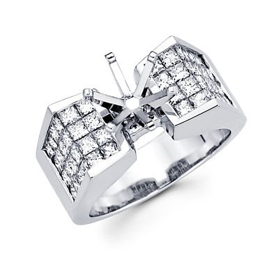 1.49ct Diamond 14k White Gold Channel Set Huge Princess Cut Engagement Semi Mount Ring Setting