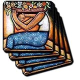 Paul Honatke Designs Prints - Flower Girl mexican art colorful - Coasters