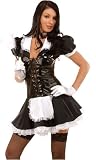 French Maid Sexy Adult Halloween Costume Skimpy Naughty Cute Servant Outfit Black Vinyl Corset Dress