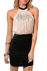 Sexy Halter Polyester/Rayon/Spandex Fitted Sequined  Dress