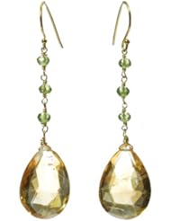 Gold-Filled Faceted Peridot Roundel and Citrine Briolette Earrings