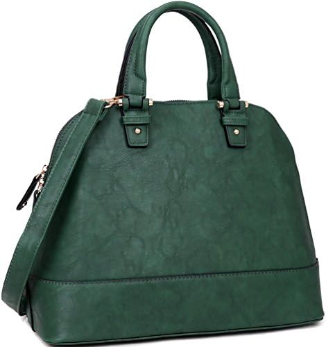 Dasein Zip Around Structured Domed Satchel Handbag Purse, Tablet, iPad Bag (Classic Style, Dark Green - 8813N)