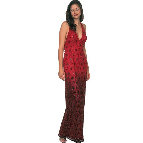 Red Halter Dress. Prom Dress. Long Evening Dress. Silk Beaded Gown by Sean Collection (1838)