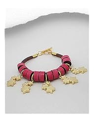 Deep Pink Star Leather Bracelet In White Base