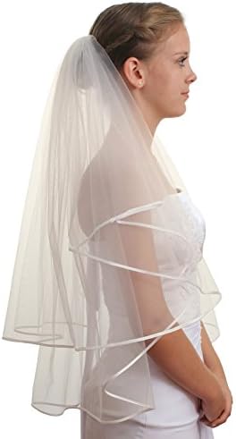 SparklyCrystal 2T 2 Tier 1/8" Ribbon Edge Bridal Wedding Veil - Ivory Elbow Length 30" VC4B2